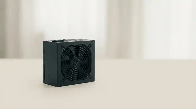 평평한 바닥에 놓인 검은색 PC 파워서플라이