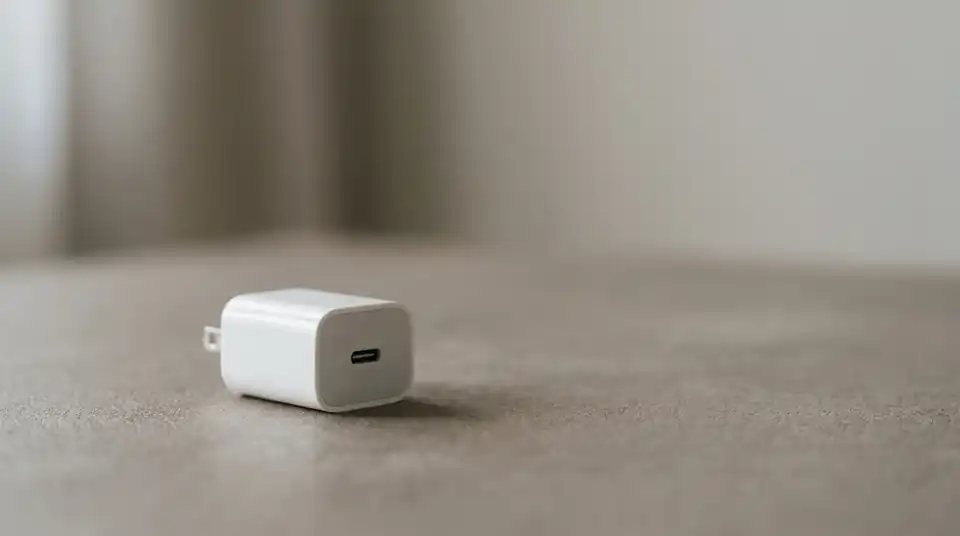 작은 흰색 USB-C 충전 어댑터